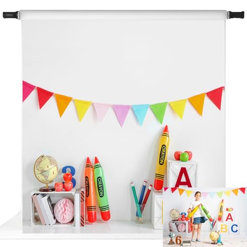 Kate Back to School Backdrop 1st Day of School Backdrop Colorful Crayon ABC Background for Kids,8x8ft - size: 8x8ft