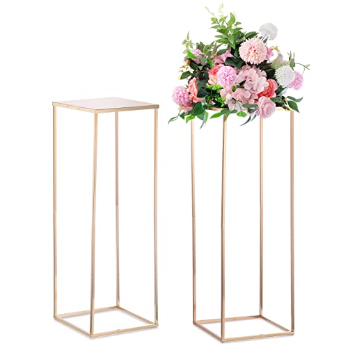 Nuptio Gold Vases for Centerpieces Wedding - 2 Pcs 31.5 inch Tall Metal Flower Vase Flowers Stand for Party Tables Decorations - Elegant Bulk Weddings Decoration Table Geometric Centerpiece Stand - color: Gold, size: 31.5 inch - 2 PCS