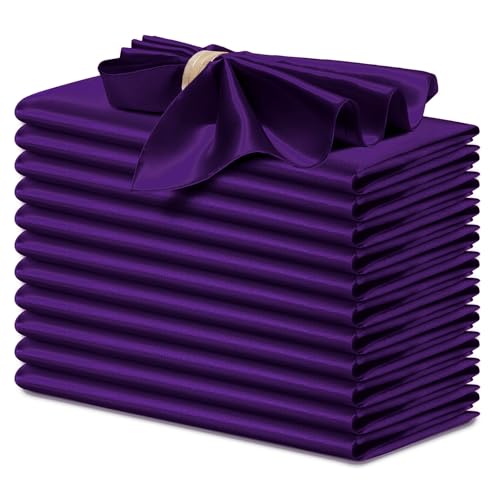 P Pothuiny 12 Pcs Silky Purple Satin Napkins 17 x 17 Inches, Square Smooth Wedding Dinner Cloth Napkin Table Napkins for Banquet Party Restaurant Decor, Thanksgiving, Christmas - color: Purple