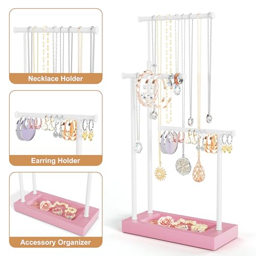 SRIWATANA Jewelry Organizer Stand, Extra Tall Necklace Holder Jewelry Holder, Gift Idea (Pink & White) - color: Pink & White