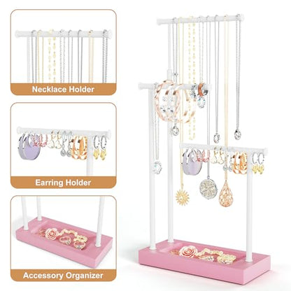SRIWATANA Jewelry Organizer Stand, Extra Tall Necklace Holder Jewelry Holder, Gift Idea (Pink & White) - color: Pink & White