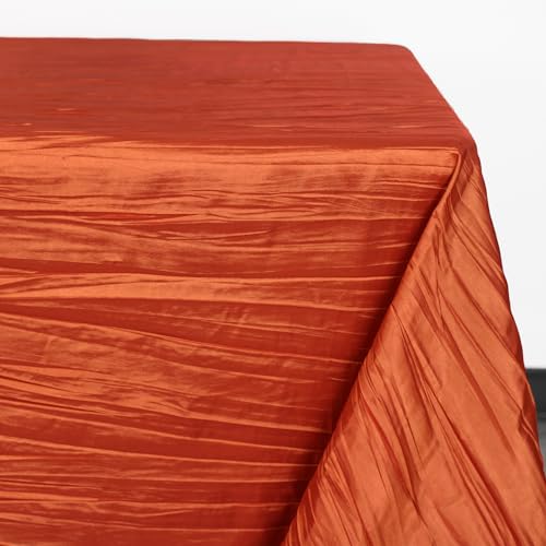 YOUR CHAIR COVERS - 90 x 132 inch Rectangular Crinkle Taffeta Tablecloth - Terracotta, Rectangle Table Linens for 6 ft Rectangular Tables, Wedding Crushed Table Cloth - color: Terracotta, size: 132" x 90" (Rectangular)