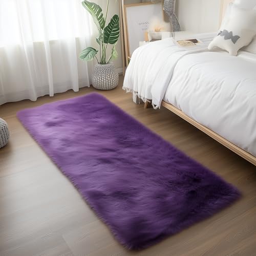 Goolela Fluffy Rug Runners 2x6 Purple Faux Sheepskin Fur Rug Washable Fuzzy Shag Rug for Living Room Bedroom Chair Couch Cover Rectangle - color: Purple, size: 2' x 6' (Rectangular)