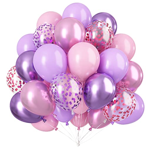 Pink and Purple Balloons 60PCS 12 Inch Kpop Metallic Purple Pink Latex Balloon Confetti Party Balloons for Wedding Girls Kpop Birthday Baby Shower Decorations - color: Purple Pink