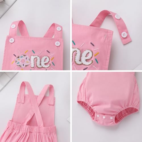 IMEKIS Baby Girls Boys Boho 1st Birthday Outfit Backless Overalls Romper for Cake Smash Photo Shoot - color: Pink Dount One, size: 9-12 Months