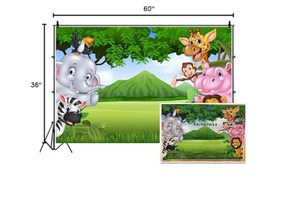 Leyiyi Africa Zoo Summer Scenery Backdrop 5x3ft Photography Backdrop Cute Animals Green Endless Lawn Children Baby Birthday Party Backdrop Kids Infant Room Decor Children Baby Portraits Studio Props - size: 5x3ft