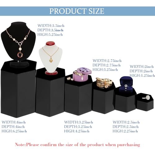 Jetec Hexagonal Jewelry Display Risers Hexagonal Market Display Risers Stands Acrylic Showcase Acrylic Stand for Jewelry Model Figures Decoration, 6 Sizes(Black,6 Pieces) - color: Rainbow