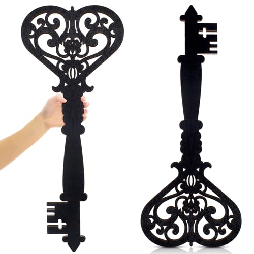 Chunful 2 Pcs Keys Wall Art Large Skeleton Key Sign Vintage Antique Wooden Farmhouse Wall Sign for Bedroom (23.62 x 10.24 Inch, Black) - color: Black, size: 23.62 x 10.24 Inch
