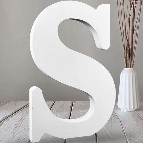 AOCEAN 12 Inch White Big Wood Letters Unfinished Wooden Letters for Wall Decor Decorative Standing Letters Slices Sign Board Decoration for Craft Home Party Projects (S) - color: S