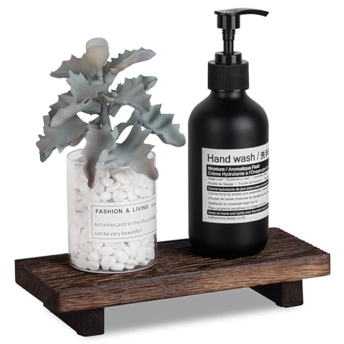 Bathroom Tray Farmhouse Decor Pedestal Stand Wood Riser Display Kitchen Accessories Soap Holder for Sink, Counter, Vanity, 8.7 * 3.6 Dark Brown - color: Drak Brown, size: 8.7" x 3.6" x 1.6"