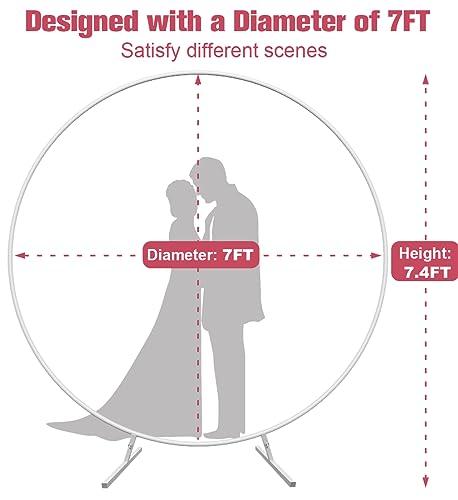 7 Ft Round Wedding Arch Stand with Metal Base for Flower Balloon Decoration, Circle Backdrop Stand Frame for Ceremony, Birthday Party, Baby Shower, White - color: White