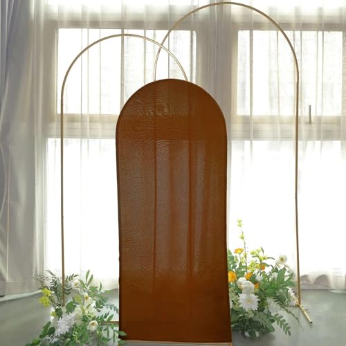 Efavormart 5ft Cinnamon Brown Fitted Spandex Arch Slipcover, Snug Fit Round Top Backdrop Sleeve for Rustic Harvest and Boho Cake Table Decor - color: Brown, size: 5 FT