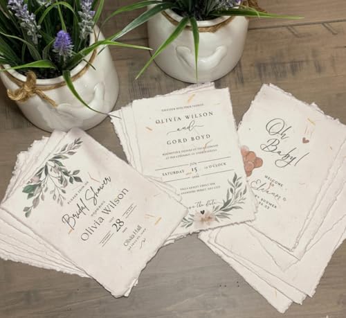 Wanderings Handmade Cream Deckle Edge Blank Paper with Straw - 4x6 - Pack of 50 - Watercolour/Mixed Media Paper - Save the Date Invitations Greeting Cards Notes DIY Arts Crafts - Thick 150 GSM - color: Ivory with Straw, size: A6