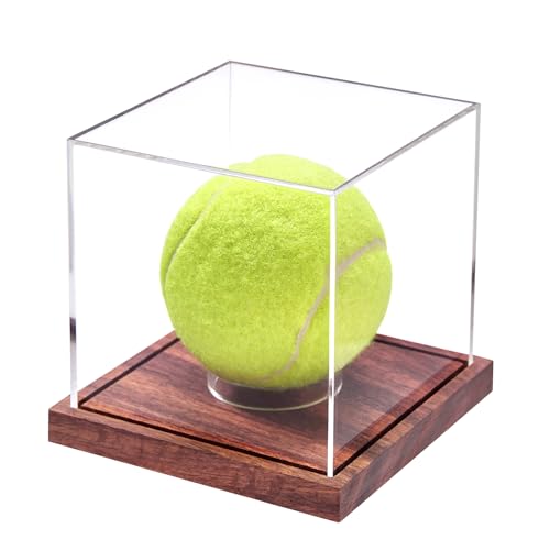 LITY Baseball Display Case, No Assembly Required Clear Cube Tennis Ball Holder with Solid Wooden Base, Autograph Baseball Stand Box for Single Ball (1 Pack) - size: 1 Pack Baseball