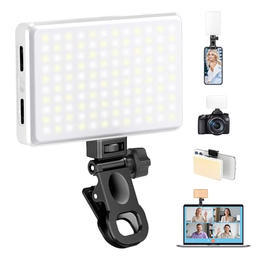 168 LED Portable Selfie Light Video Conference Light with Front & Back Clip, Rechargeable 3 Light Modes for Phone, iPhone, Android, iPad, Camera, Laptop, Makeup, Tiktok, Vlog(White) - color: White