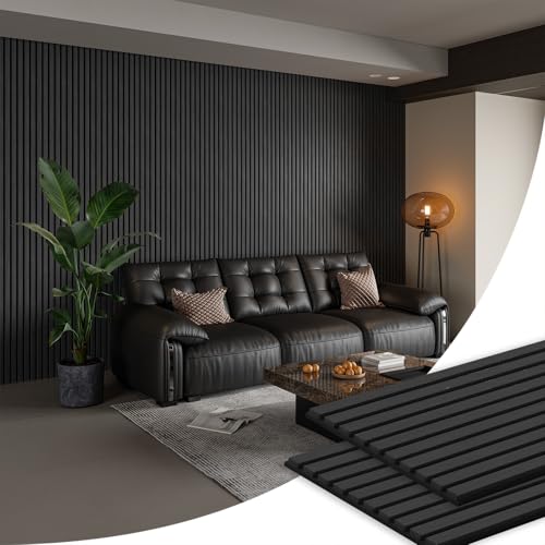 Smartstandard 2 Pack 105.9" x 12.6" Wood Slat Wall Panels, Soundproof Wooden Wall Panels, Acoustic Wood Panels for Wall, 3D Fluted Wood Panels for Interior Wall Decor, Deep Gray - color: Deep Gray, size: 106" x 25.2"