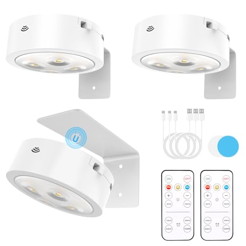 3 Pack Picture Lights for Wall, Rechargeable Battery Operated wall lights, Picture Frame lights with 3 Lighting Modes, Wireless Magnetic Painting Light with Remote Control Timer (White, 3 Pack) - color: White, size: 3 Pack