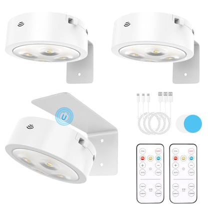 3 Pack Picture Lights for Wall, Rechargeable Battery Operated wall lights, Picture Frame lights with 3 Lighting Modes, Wireless Magnetic Painting Light with Remote Control Timer (White, 3 Pack) - color: White, size: 3 Pack