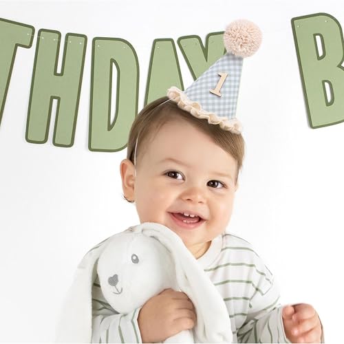 WAOUH Boho 1st Birthday Crown - Unisex Adjustable Baby Hat with Pom Topper, Felt Party Decoration & Photo Props - color: Green Plaid