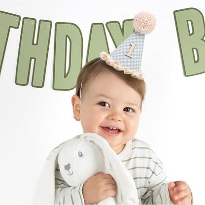 WAOUH Boho 1st Birthday Crown - Unisex Adjustable Baby Hat with Pom Topper, Felt Party Decoration & Photo Props - color: Green Plaid