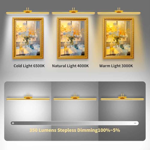 26" Wireless Picture Lights, Rechargeable Battery Art Display Light with Remote Control, Dimmable/Timer Off Dartboard Light, 3 Lighting Modes Full Metal Painting Display Lights (Gold-1 Pack) - color: Gold-1 Pack