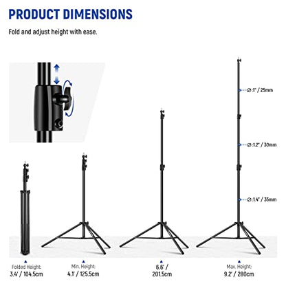 NEEWER 9.2ft/2.8m Air Cushioned Light Stand, Heavy Duty Metal Photography Tripod Stand with 1/4" to 3/8" Reversible Spigot, 3 Way Mounting Interface & Metal Locking Knobs, Max Load 5.5lb/2.5kg - size: 280cm