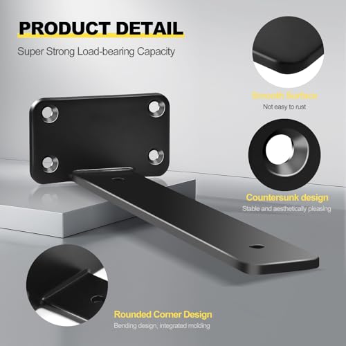 4 Pack - 8 inch Black Hidden L Shelf Bracket (1/5 Inch Thicked) Iron Floating Shelf Brackets Rustic Industrial Metal Brackets for Shelf Support - size: 8 Inch, style: Black 4 Pack