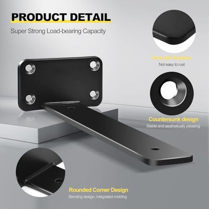 2 Pack - 10 inch Black Hidden L Shelf Bracket (1/5 Inch Thicked) Iron Floating Shelf Brackets Rustic Industrial Metal Brackets for Shelf Support - size: 10 Inch, style: Black 2 Pack