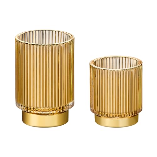 Makeup Brush Holder Organizer,Toothbrush Holders,Desk Pen Pencil Holder,Multifunctional Vintage Glass Brush Cup（S+L/Gold/A3-2-US） - color: Gold, size: Small+Large