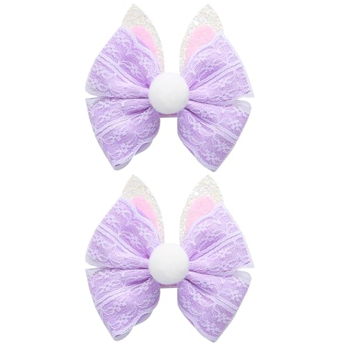 2PC Easter Bunny Ears Hair Bow Clips Rabbit Hair Accessories Spring Party Supplies Purple - color: Purple