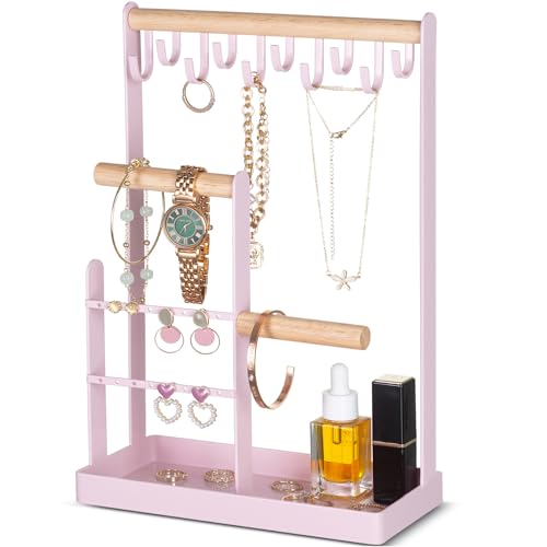 ProCase Cute Jewelry Stand, Aesthetic Jewelry Organizer for Dresser Vanity, Jewelry Holder Display for Necklaces Earrings, Gifts for Teen Girls Women, Bedroom Dorm Decor -Medium, Pink - color: Pink, size: 12.6" Height