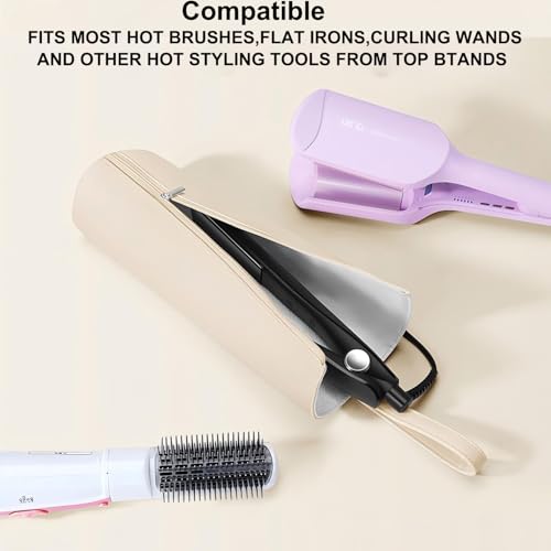 BUBM Hot Iron Holder & Mat, Heat Resistant Hair Tools Travel Bag Portable Organizer Cover Pouch for Curling Irons, Flat Irons, Hair Straightener and Styling (Beige) - color: Beige