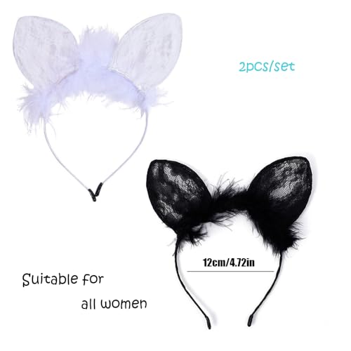 Cat Ears Headbands Plush Lace Halloween Cute Costume Party Makeup Hair Headpiece Sexy Masquerade Nightclubs Photo Prop for Women - color: Cat Ears