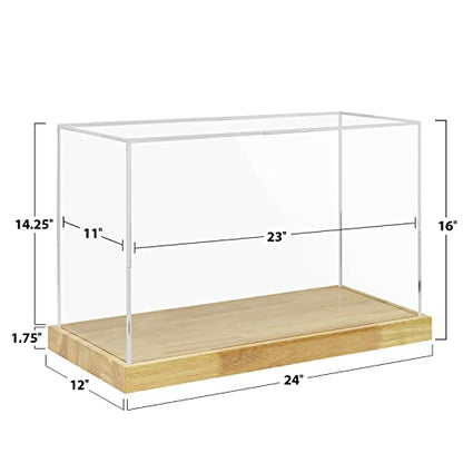 Clear Acrylic Display Case with Solid Butcherblock Base for Trophy, Collectibles, Assemble Cube Display Box Stand Dust Proof Protection Showcase for Action Figures Toys - by BenchPro - size: 16" H x 24" L x 12" D, style: 1.75" Thick Wood