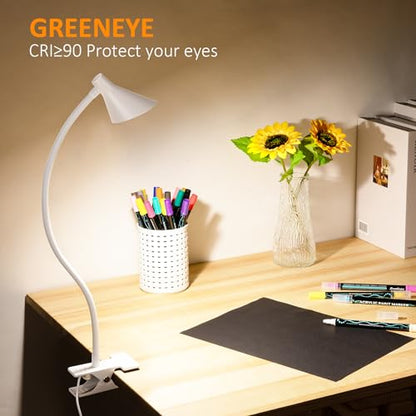 LiFMIRA Desk Lamp Clip on Light USB Reading Light 3 Color Modes 10 Dimmable Brightness Eye Care Clamp Desk Lamp Flexible Gooseneck Book Light for Reading in Bed and Desk - color: White