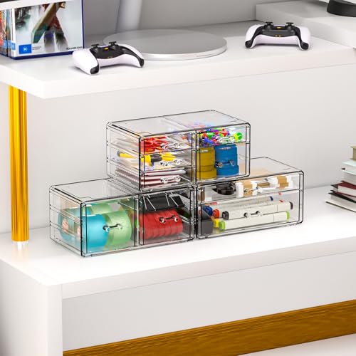 Cq acrylic Clear Stackable Storage Drawers,Plastic Makeup Organizer and Bathroom Storage Bins WIth 9 Drawers For Make up,Medicine,Craft,Pen,Beauty and Office Supply Organizer - size: Large 9 Drawers
