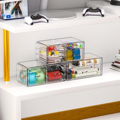 Cq acrylic Clear Stackable Storage Drawers,Plastic Makeup Organizer and Bathroom Storage Bins WIth 9 Drawers For Make up,Medicine,Craft,Pen,Beauty and Office Supply Organizer - size: Large 9 Drawers