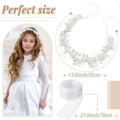 Retrowavy 2 Pcs Flower Girl Headpiece, Flower Girl Hair Accessories Rhinestone Crystal Princess Pearl Headband Bridal Hair Headband for Wedding First Communion(Silver) - color: Silver