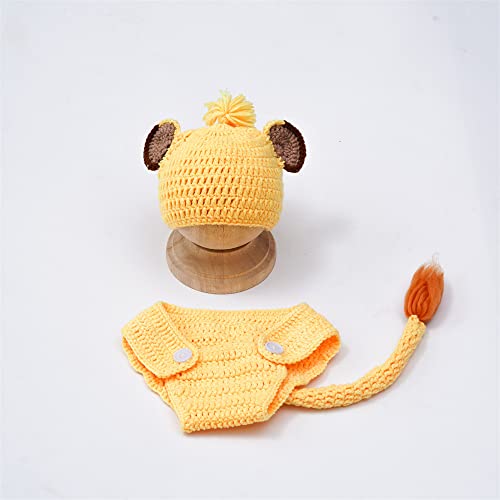 Newborn Baby Photo Shoot Props Girl Boy Crochet Knit Hat Costume Stripe Hat Pants Overalls Photography Props - color: Yellow