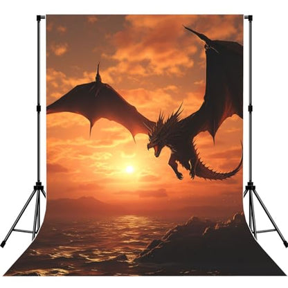 Sea Sunset Flying Dragon Backdrop Background for Photography 5x7ft Photobooth Professional Photo Backdrop Curtains Video Photography Studio Photo Backgrounds Banner Booth Background Screen Parties - color: Sea Sunset Flying Dragon