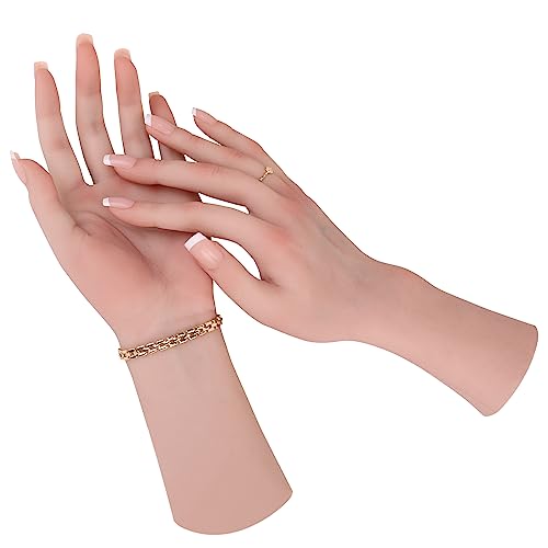 Realistic Silicone Female Hand Life Size Female Model Hand for Showing Jewelry Pranksters Halloween Props Photography Props (Brown,Pair Hand-Without Skeleton) - color: Brown, size: pair hand-Without skeleton