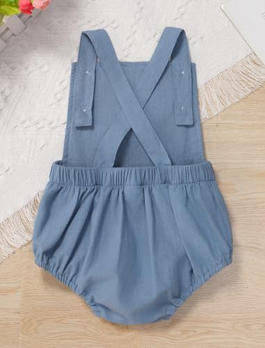 IMEKIS Baby Girls Boys Boho 1st Birthday Outfit Backless Overalls Romper for Cake Smash Photo Shoot - color: Blue + White One, size: 12-18 Months