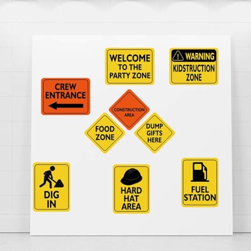 WERNNSAI Construction Party Decorations - 12 PCS Construction Birthday Party Supplies for Boys Kids Truck Birthday Cutouts Traffic Road Signs for Under Construction Party Baby Shower Wall Decor - style: Construction