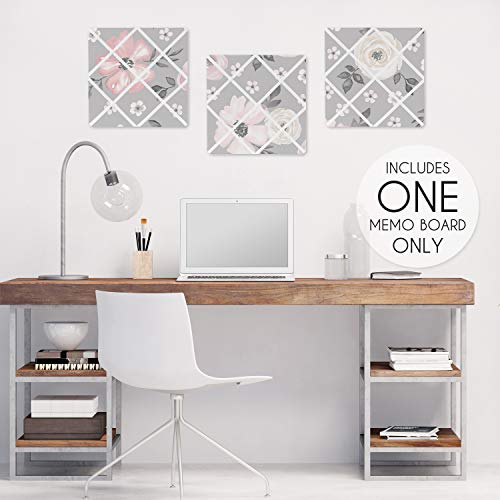 Sweet Jojo Designs Grey Watercolor Floral Fabric Memory Memo Photo Bulletin Board - Blush Pink Gray and White Shabby Chic Rose Flower Farmhouse - color: Grey Watercolor
