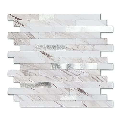 Yipscazo 2026 New Upgrade Peel and Stick Stone Metal Tile Backsplash, Stick on Tiles for Backsplash Kitchen, Bathroom, Fireplace (10 Sheets, Bright Carla White) - color: Bright Carla White