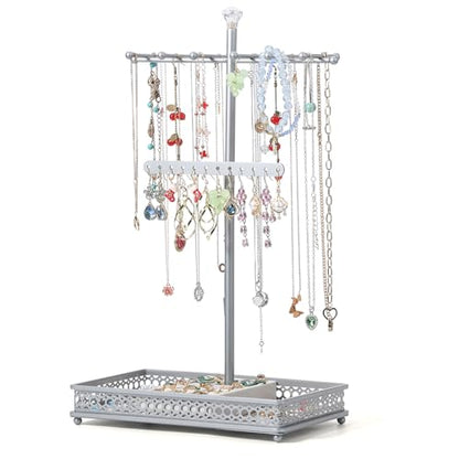Meangood Jewelry Organizer Stand, 15.6" H Jewelry Tree Display Holder Stand for Bracelets Necklaces Earrings Rings, Gift for Women Girls (Silver) - color: Silver