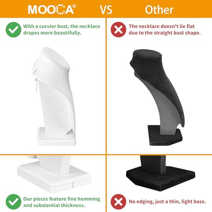 MOOCA 2 Pcs Deluxe Medium Necklace Chain Jewelry Display Holder, Jewelry Stand, Necklaces Display Mannequin Bust Stand, White Faux Leather - color: 1) Whit Faux Leather, 2 pieces