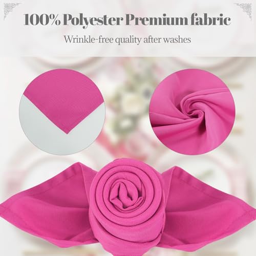 PLOYMONO Fuchsia Heavy Duty Cloth Napkins - 17 x 17 Inch Solid Washable Polyester Dinner Napkins - Set of 8 Napkins with Hemmed Edges - Great for Weddings, Parties, Banquet, Spring, Mother's Day - color: Fuchsia