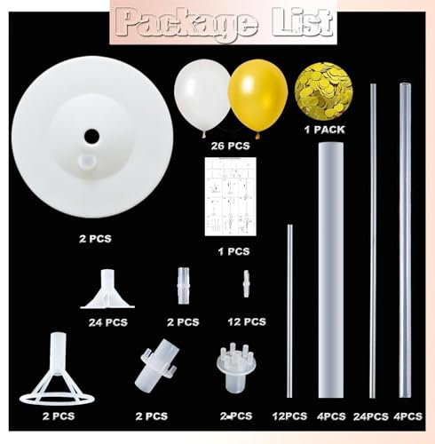 Balloon Column Kit Set of 2 With Confetti Balloons Included - Balloon Tower with Stand, Base, and Pole,Backdrop Decoration for Wedding, Baby Shower, Birthday Party, or Bachelorette Parties (Gold) - color: Gold