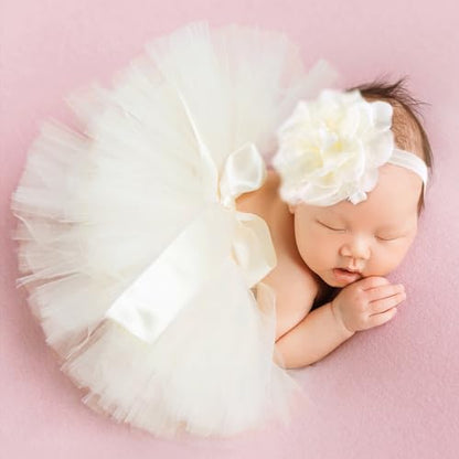 Ylsteed Newborn Girls Photography Prop Infant Tutu Skirt Newborn Lace Tulle Skirt Girl Photo Shoot Outfits Infant Princess Costume Clothes Photo Props-Beige - color: Beige
